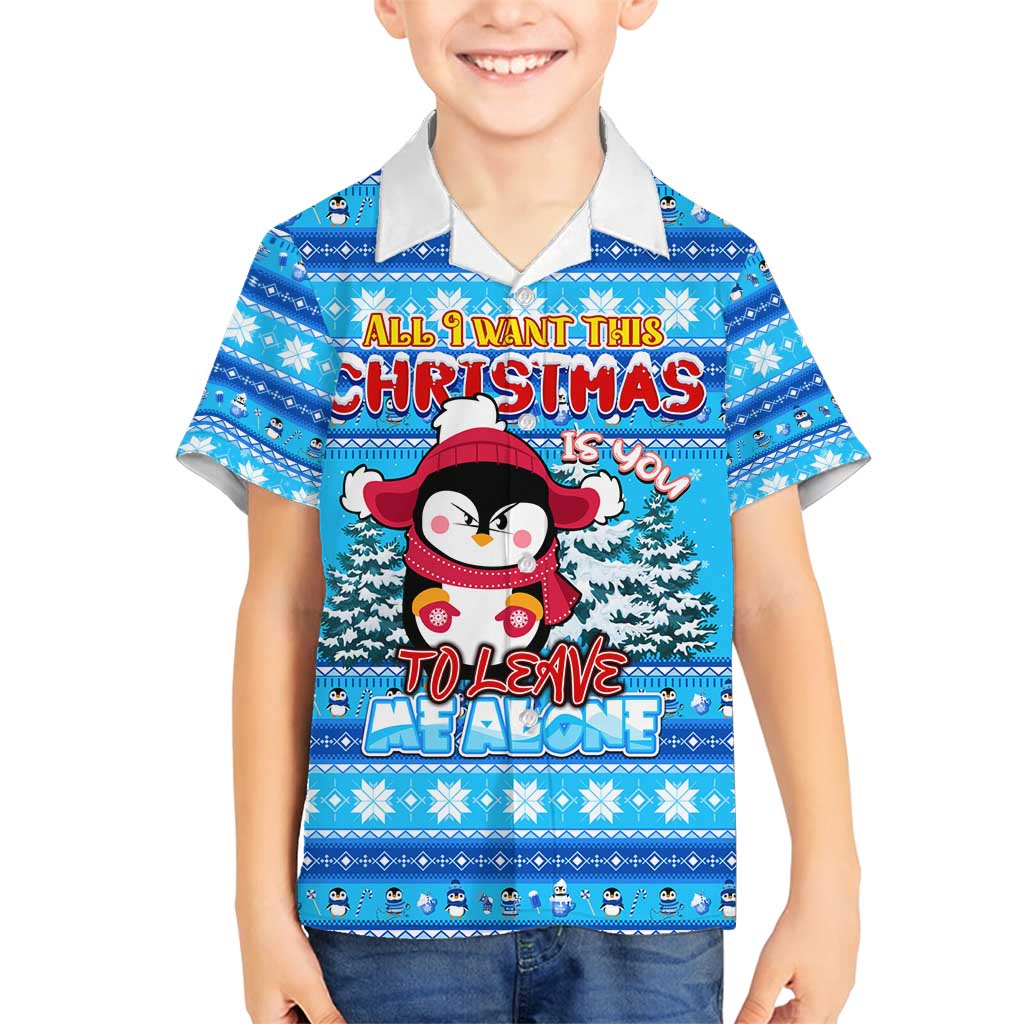 Funny Grumpy Penguin Christmas Family Matching Summer Maxi Dress and Hawaiian Shirt All I Want for Christmas Is You To Leave Me Alone - Wonder Print Shop