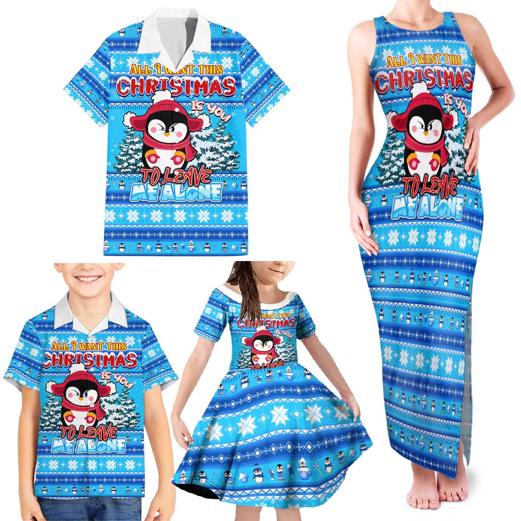 Funny Grumpy Penguin Christmas Family Matching Tank Maxi Dress and Hawaiian Shirt All I Want for Christmas Is You To Leave Me Alone - Wonder Print Shop
