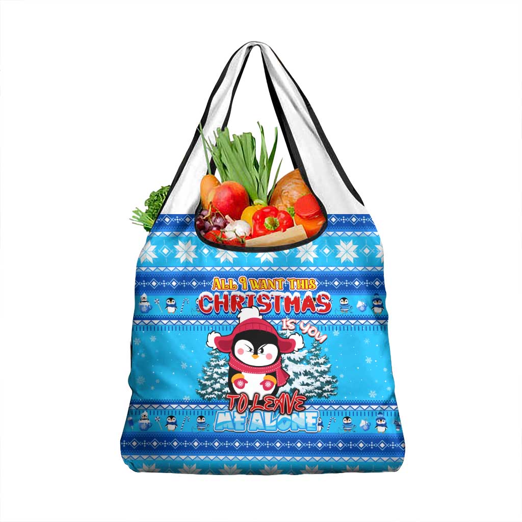 Funny Grumpy Penguin Christmas Grocery Bag All I Want for Christmas Is You To Leave Me Alone - Wonder Print Shop