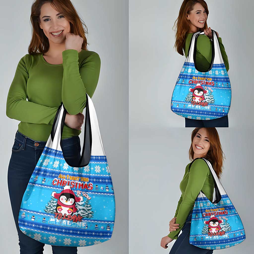 Funny Grumpy Penguin Christmas Grocery Bag All I Want for Christmas Is You To Leave Me Alone - Wonder Print Shop