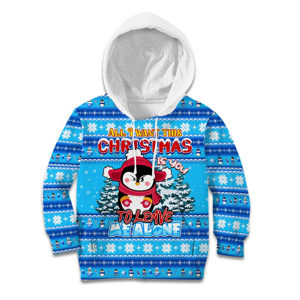 Funny Grumpy Penguin Christmas Kid Hoodie All I Want for Christmas Is You To Leave Me Alone - Wonder Print Shop