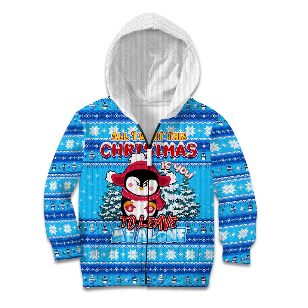 Funny Grumpy Penguin Christmas Kid Hoodie All I Want for Christmas Is You To Leave Me Alone - Wonder Print Shop