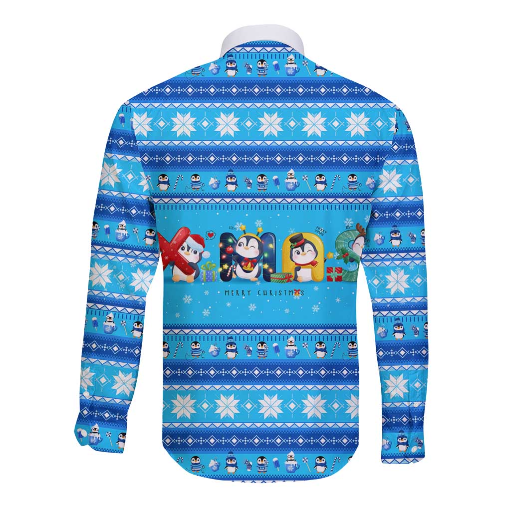 Funny Grumpy Penguin Christmas Long Sleeve Button Shirt All I Want for Christmas Is You To Leave Me Alone - Wonder Print Shop