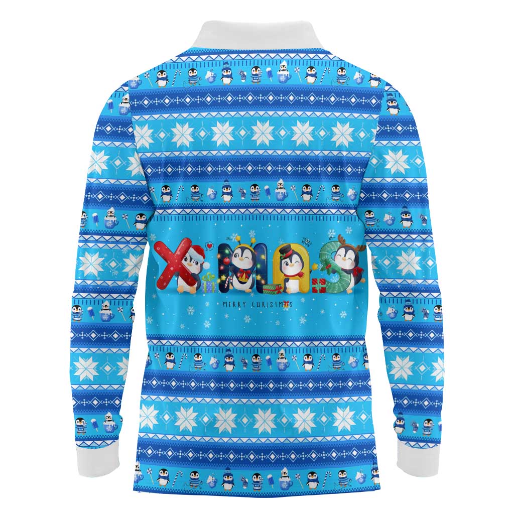 Funny Grumpy Penguin Christmas Long Sleeve Polo Shirt All I Want for Christmas Is You To Leave Me Alone - Wonder Print Shop