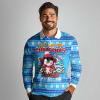 Funny Grumpy Penguin Christmas Long Sleeve Polo Shirt All I Want for Christmas Is You To Leave Me Alone - Wonder Print Shop