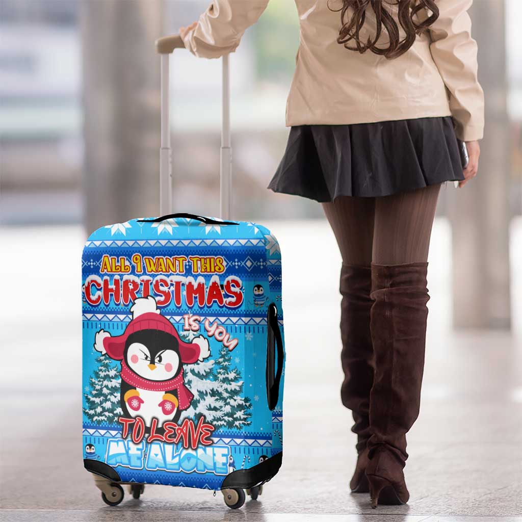 Funny Grumpy Penguin Christmas Luggage Cover All I Want for Christmas Is You To Leave Me Alone - Wonder Print Shop
