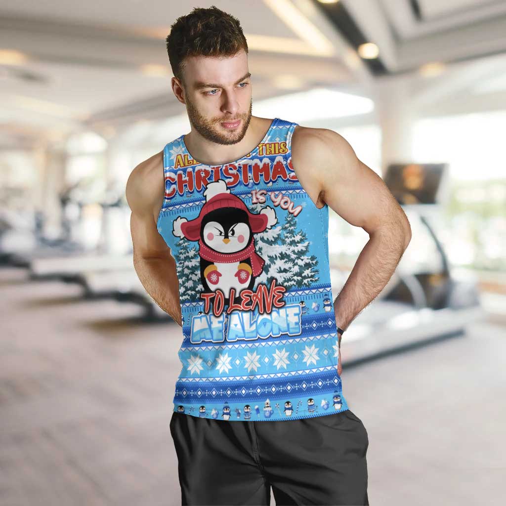 Funny Grumpy Penguin Christmas Men Tank Top All I Want for Christmas Is You To Leave Me Alone - Wonder Print Shop