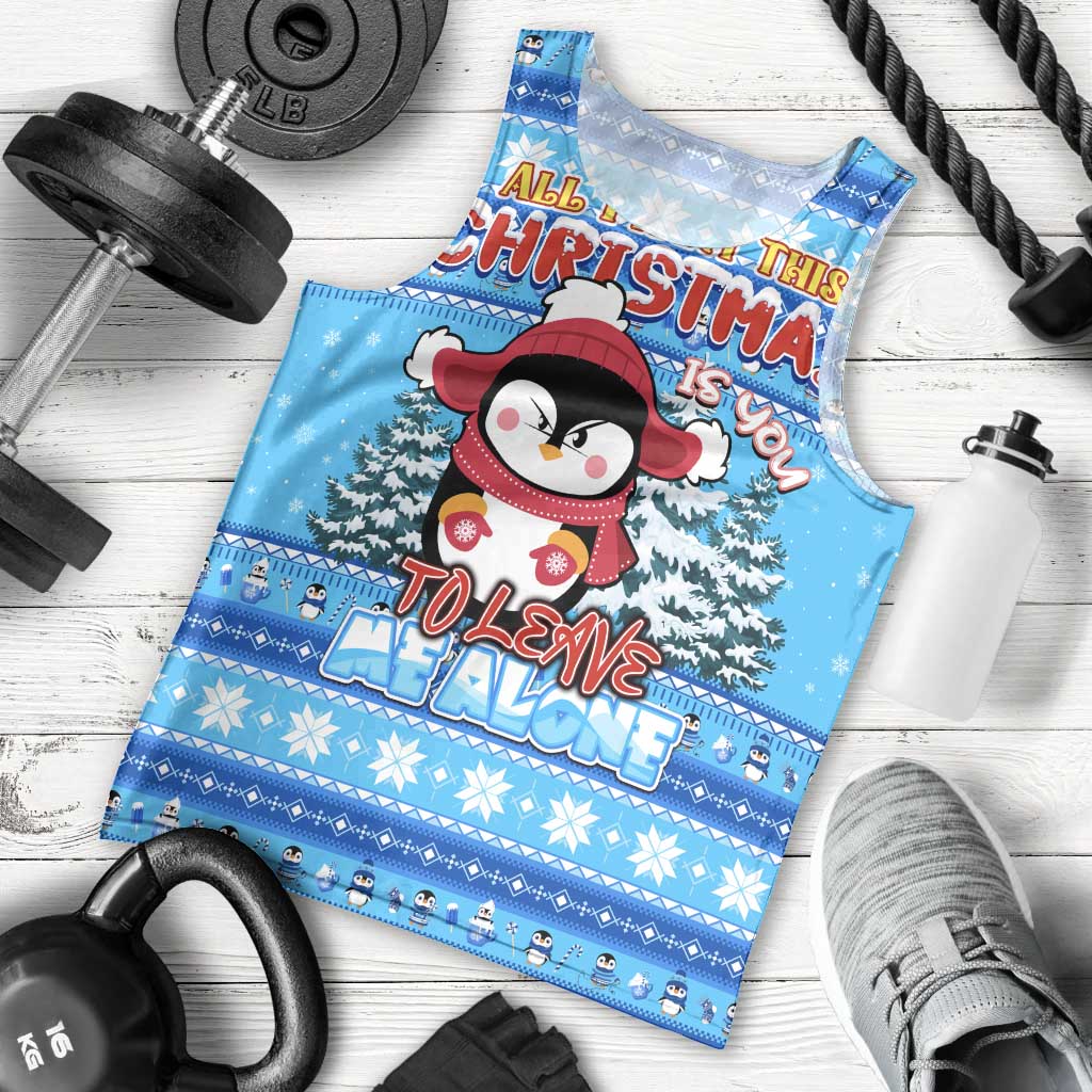 Funny Grumpy Penguin Christmas Men Tank Top All I Want for Christmas Is You To Leave Me Alone - Wonder Print Shop