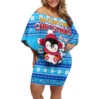 Funny Grumpy Penguin Christmas Off Shoulder Short Dress All I Want for Christmas Is You To Leave Me Alone - Wonder Print Shop