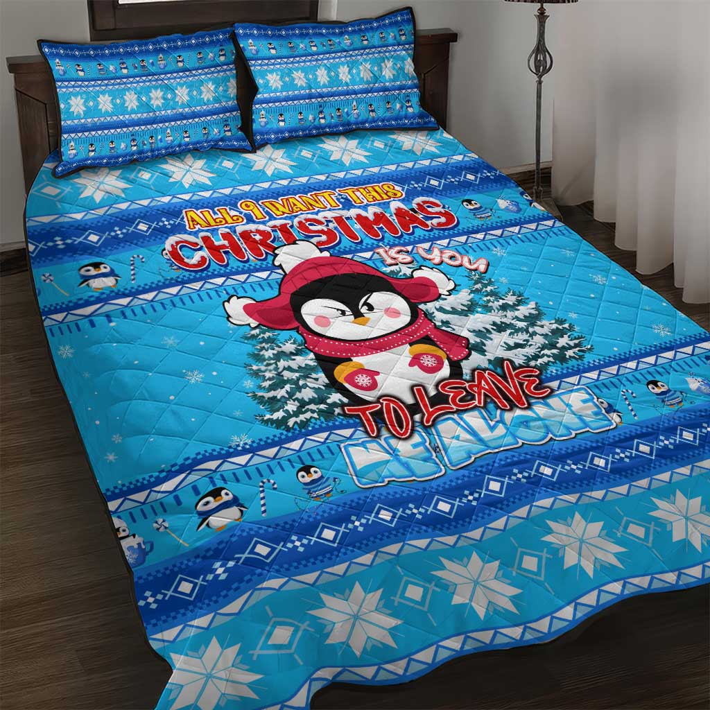 Funny Grumpy Penguin Christmas Quilt Bed Set All I Want for Christmas Is You To Leave Me Alone - Wonder Print Shop