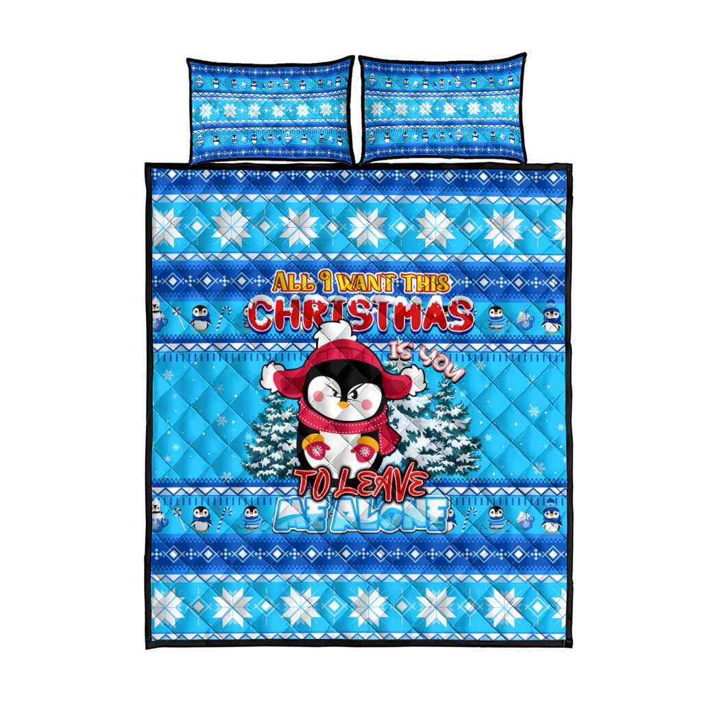 Funny Grumpy Penguin Christmas Quilt Bed Set All I Want for Christmas Is You To Leave Me Alone - Wonder Print Shop