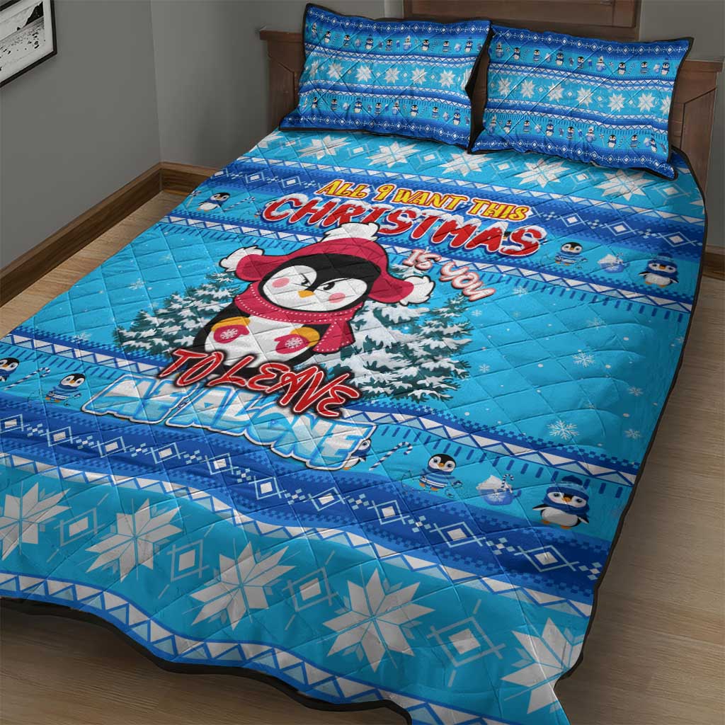 Funny Grumpy Penguin Christmas Quilt Bed Set All I Want for Christmas Is You To Leave Me Alone - Wonder Print Shop