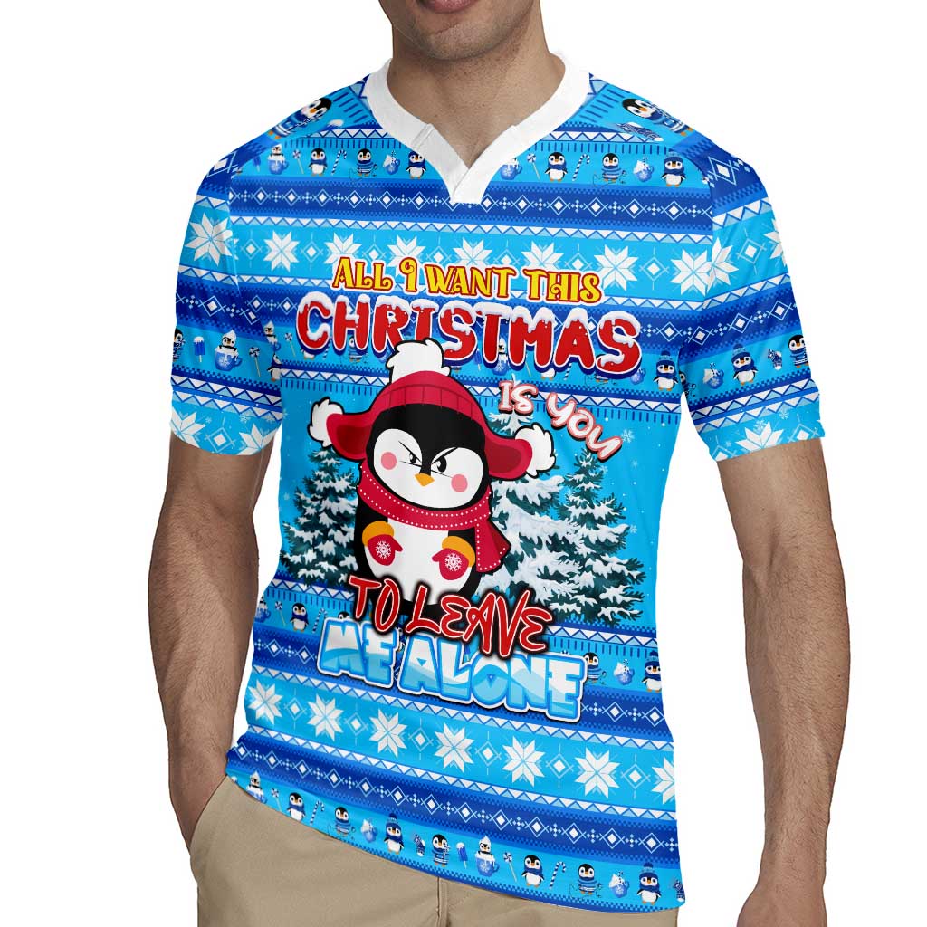 Funny Grumpy Penguin Christmas Rugby Jersey All I Want for Christmas Is You To Leave Me Alone - Wonder Print Shop