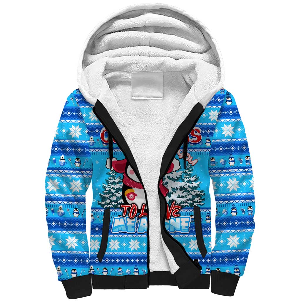 Funny Grumpy Penguin Christmas Sherpa Hoodie All I Want for Christmas Is You To Leave Me Alone - Wonder Print Shop