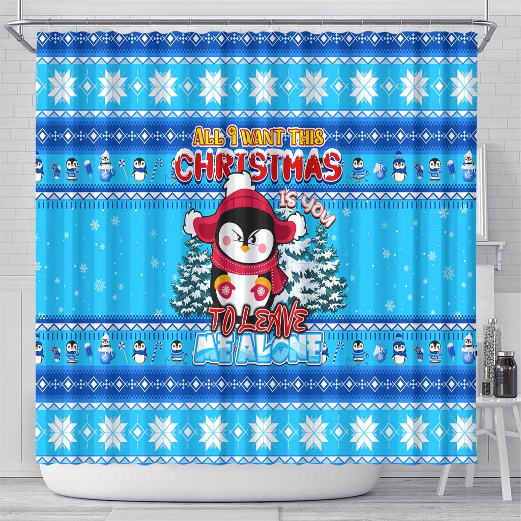 Funny Grumpy Penguin Christmas Shower Curtain All I Want for Christmas Is You To Leave Me Alone - Wonder Print Shop