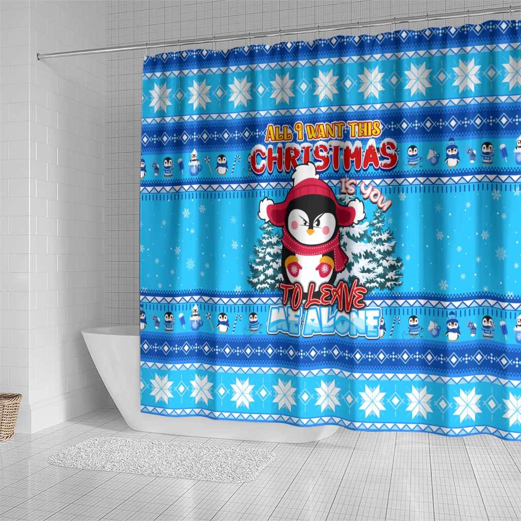 Funny Grumpy Penguin Christmas Shower Curtain All I Want for Christmas Is You To Leave Me Alone - Wonder Print Shop