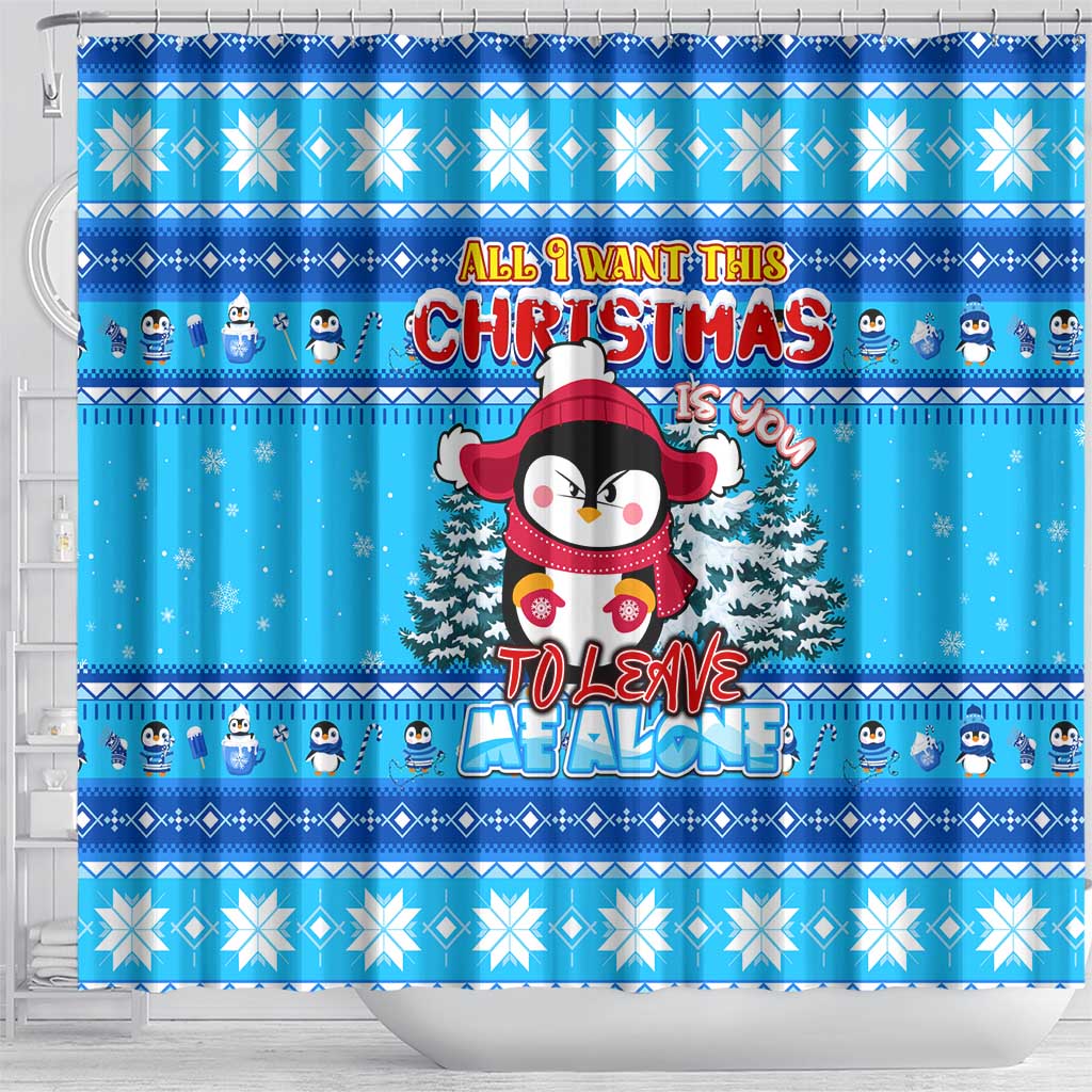 Funny Grumpy Penguin Christmas Shower Curtain All I Want for Christmas Is You To Leave Me Alone - Wonder Print Shop