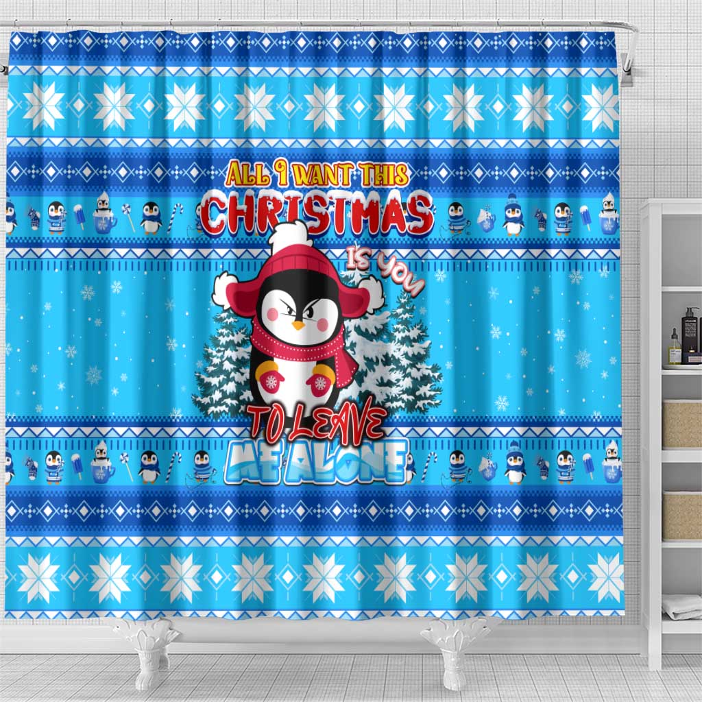Funny Grumpy Penguin Christmas Shower Curtain All I Want for Christmas Is You To Leave Me Alone - Wonder Print Shop