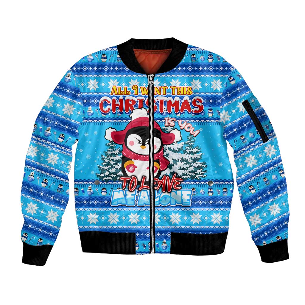 Funny Grumpy Penguin Christmas Sleeve Zip Bomber Jacket All I Want for Christmas Is You To Leave Me Alone - Wonder Print Shop