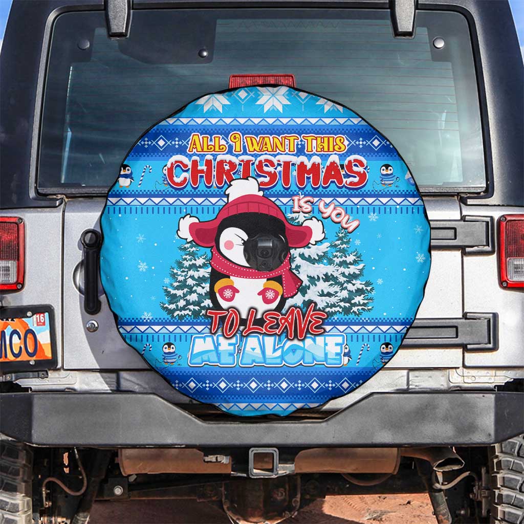 Funny Grumpy Penguin Christmas Spare Tire Cover All I Want for Christmas Is You To Leave Me Alone - Wonder Print Shop