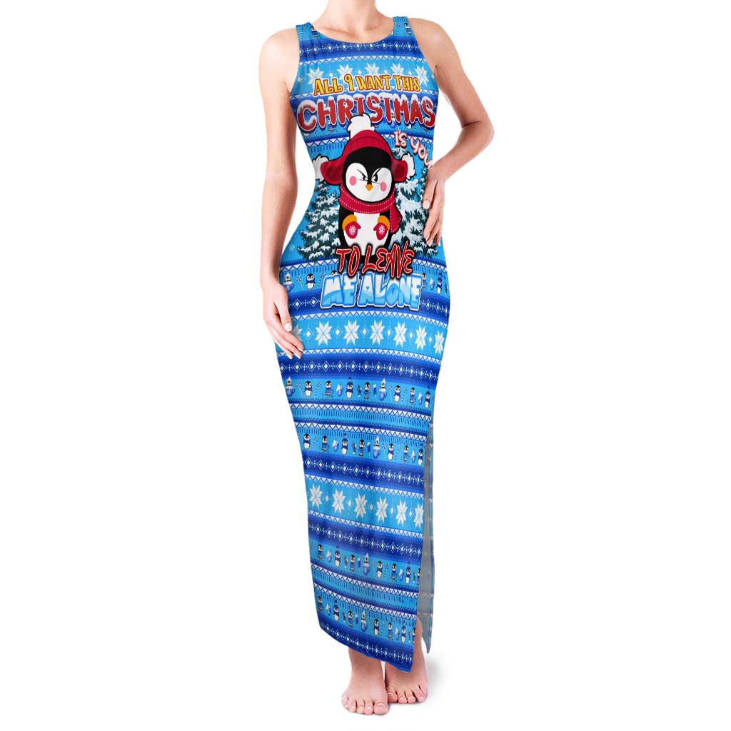 Funny Grumpy Penguin Christmas Tank Maxi Dress All I Want for Christmas Is You To Leave Me Alone - Wonder Print Shop