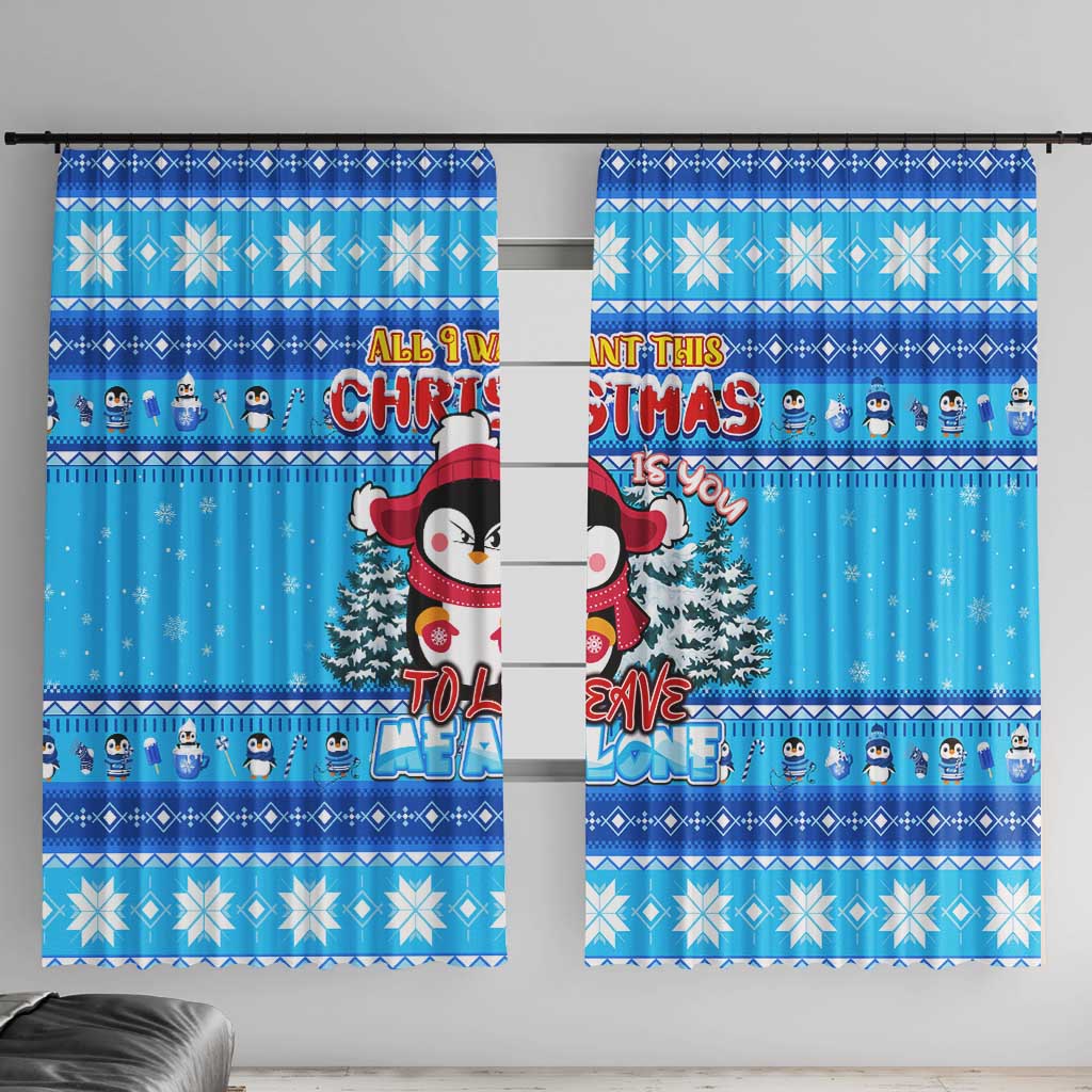 Funny Grumpy Penguin Christmas Window Curtain All I Want for Christmas Is You To Leave Me Alone - Wonder Print Shop