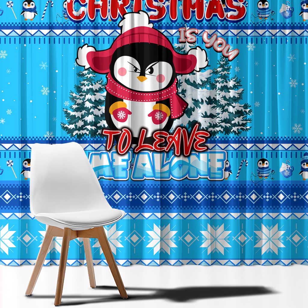 Funny Grumpy Penguin Christmas Window Curtain All I Want for Christmas Is You To Leave Me Alone - Wonder Print Shop