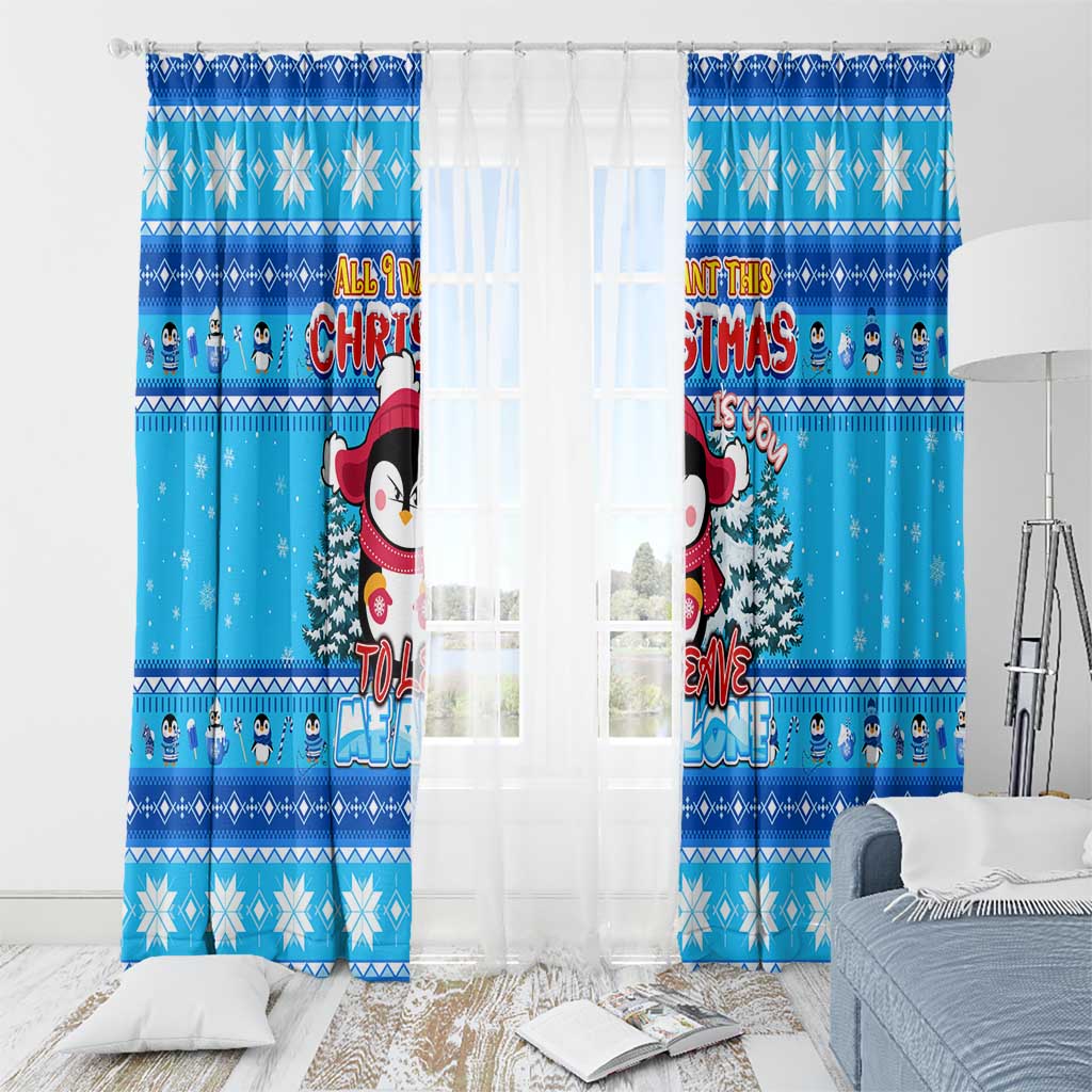 Funny Grumpy Penguin Christmas Window Curtain All I Want for Christmas Is You To Leave Me Alone - Wonder Print Shop