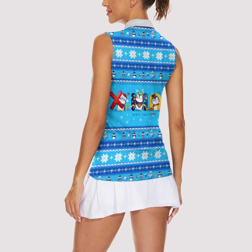 Funny Grumpy Penguin Christmas Women Sleeveless Polo Shirt All I Want for Christmas Is You To Leave Me Alone - Wonder Print Shop