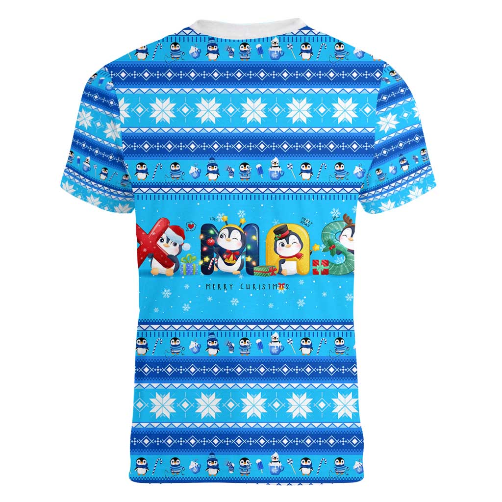 Funny Grumpy Penguin Christmas Women V-Neck T-Shirt All I Want for Christmas Is You To Leave Me Alone - Wonder Print Shop