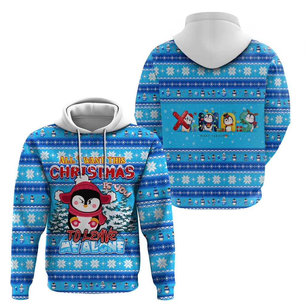 Funny Grumpy Penguin Christmas Zip Hoodie All I Want for Christmas Is You To Leave Me Alone - Wonder Print Shop