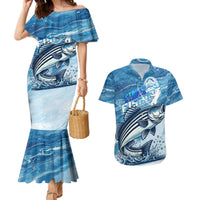 Striper Fishing Couples Matching Mermaid Dress and Hawaiian Shirt Striped Bass Angler - Wonder Print Shop