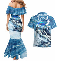 Striper Fishing Couples Matching Mermaid Dress and Hawaiian Shirt Striped Bass Angler - Wonder Print Shop
