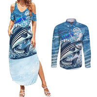 Striper Fishing Couples Matching Summer Maxi Dress and Long Sleeve Button Shirt Striped Bass Angler - Wonder Print Shop