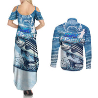 Striper Fishing Couples Matching Summer Maxi Dress and Long Sleeve Button Shirt Striped Bass Angler - Wonder Print Shop