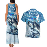 Striper Fishing Couples Matching Tank Maxi Dress and Hawaiian Shirt Striped Bass Angler - Wonder Print Shop