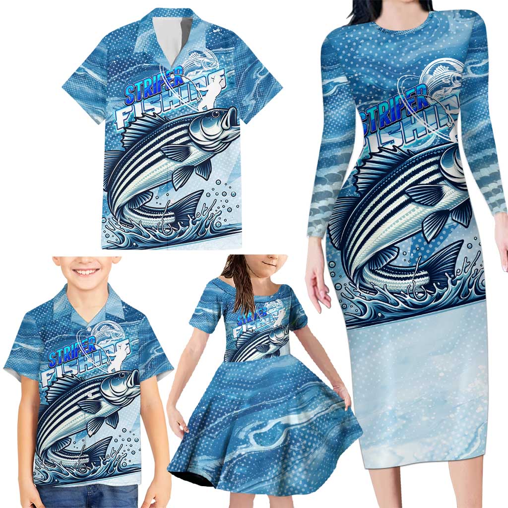 Striper Fishing Family Matching Long Sleeve Bodycon Dress and Hawaiian Shirt Striped Bass Angler - Wonder Print Shop