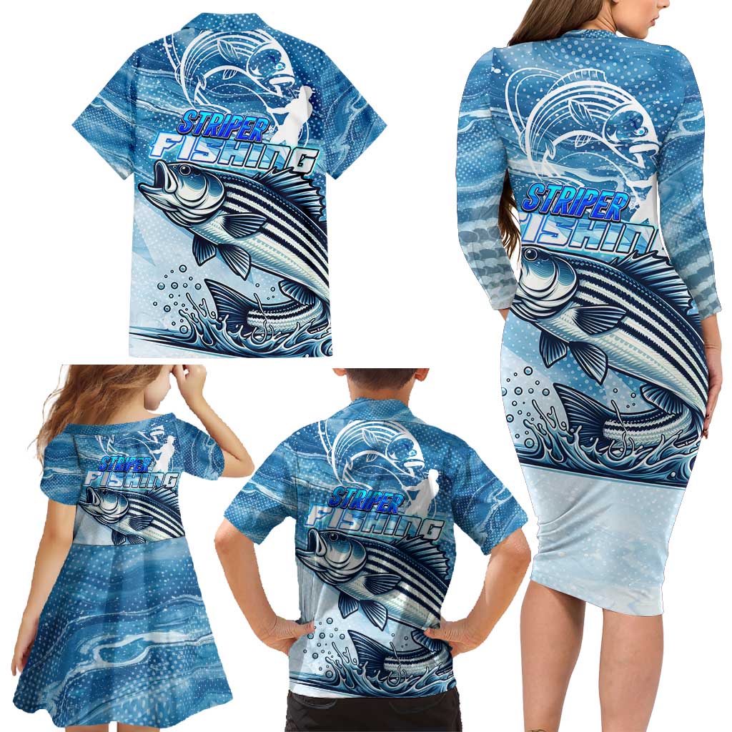 Striper Fishing Family Matching Long Sleeve Bodycon Dress and Hawaiian Shirt Striped Bass Angler - Wonder Print Shop
