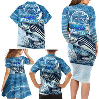 Striper Fishing Family Matching Long Sleeve Bodycon Dress and Hawaiian Shirt Striped Bass Angler - Wonder Print Shop