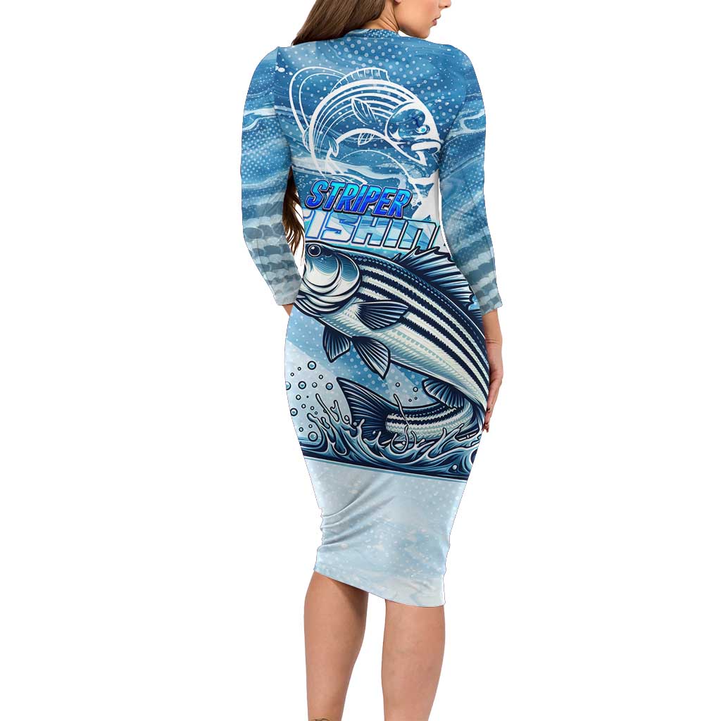 Striper Fishing Family Matching Long Sleeve Bodycon Dress and Hawaiian Shirt Striped Bass Angler - Wonder Print Shop