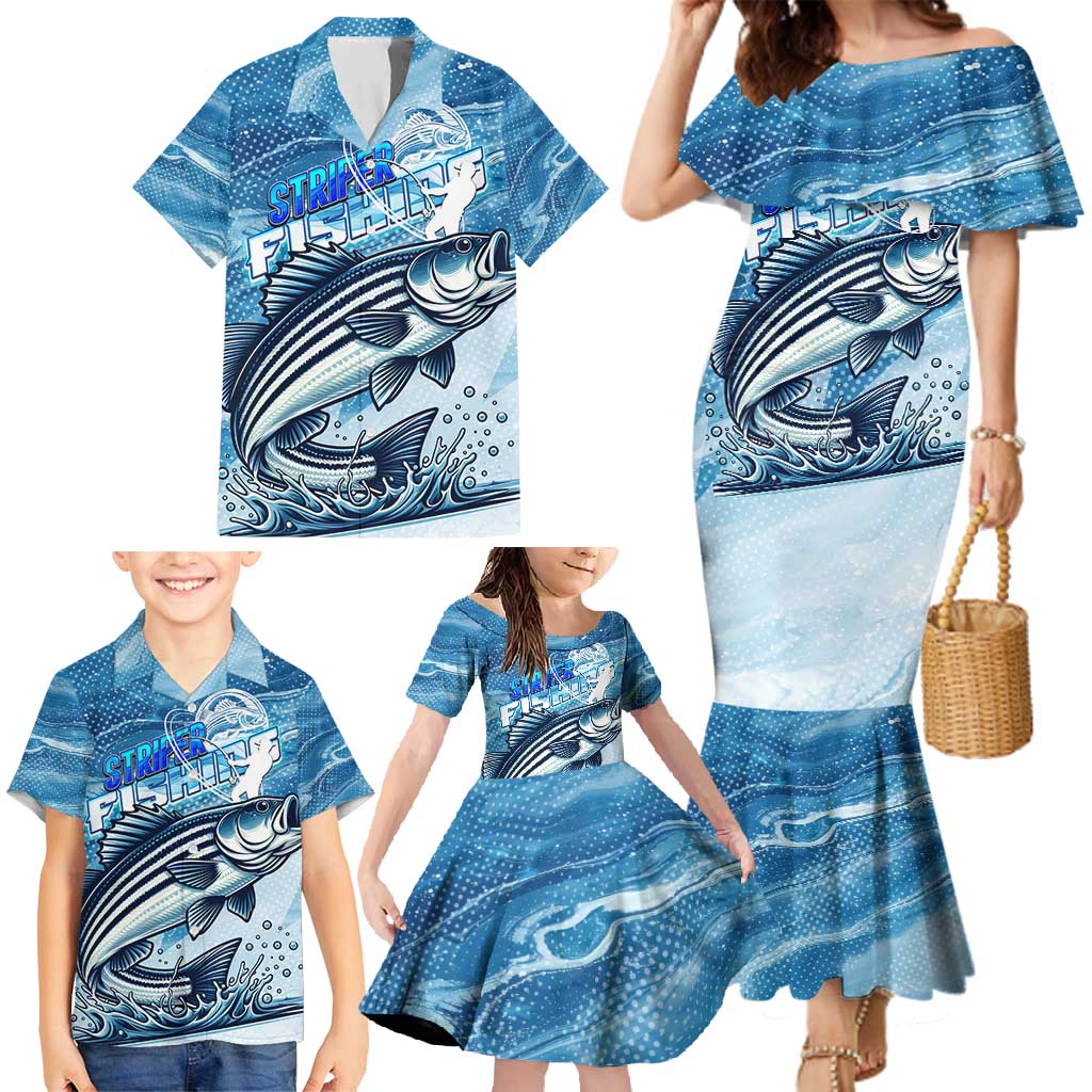 Striper Fishing Family Matching Mermaid Dress and Hawaiian Shirt Striped Bass Angler - Wonder Print Shop