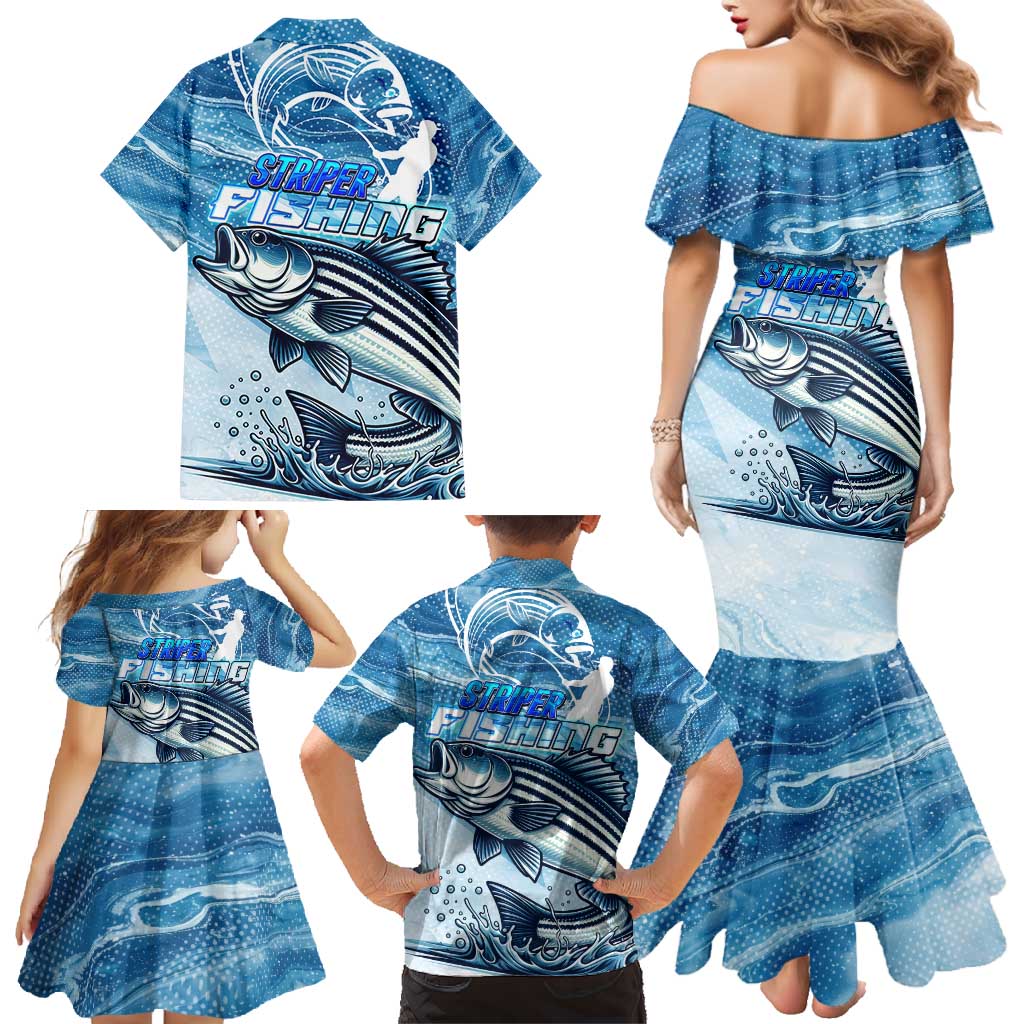 Striper Fishing Family Matching Mermaid Dress and Hawaiian Shirt Striped Bass Angler - Wonder Print Shop