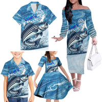 Striper Fishing Family Matching Off The Shoulder Long Sleeve Dress and Hawaiian Shirt Striped Bass Angler - Wonder Print Shop