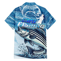 Striper Fishing Family Matching Off The Shoulder Long Sleeve Dress and Hawaiian Shirt Striped Bass Angler - Wonder Print Shop