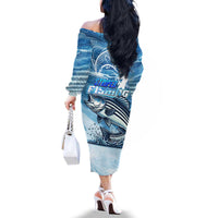 Striper Fishing Family Matching Off The Shoulder Long Sleeve Dress and Hawaiian Shirt Striped Bass Angler - Wonder Print Shop