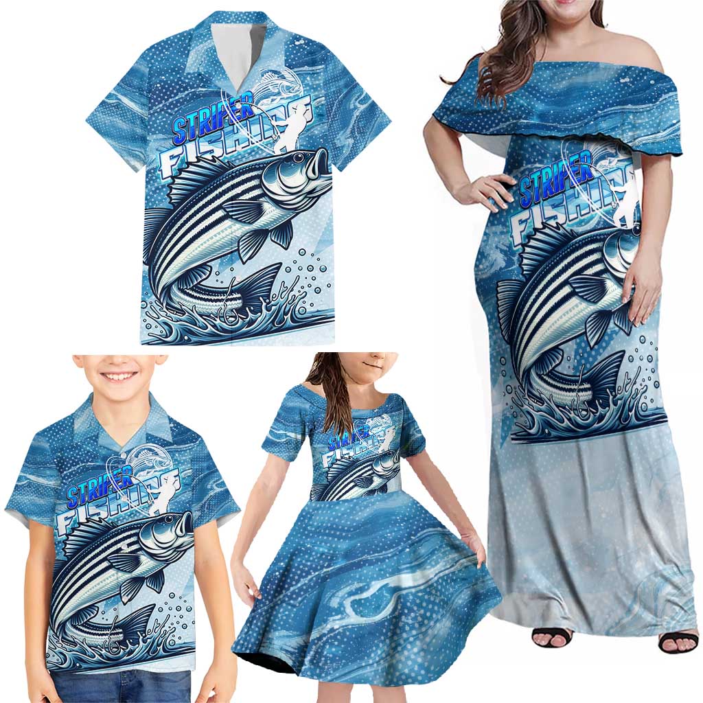 Striper Fishing Family Matching Off Shoulder Maxi Dress and Hawaiian Shirt Striped Bass Angler - Wonder Print Shop