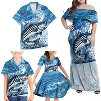 Striper Fishing Family Matching Off Shoulder Maxi Dress and Hawaiian Shirt Striped Bass Angler - Wonder Print Shop