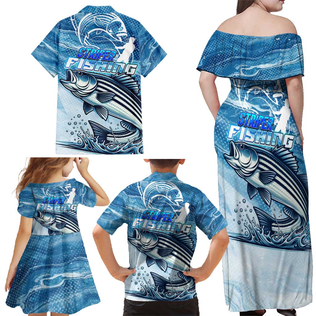 Striper Fishing Family Matching Off Shoulder Maxi Dress and Hawaiian Shirt Striped Bass Angler - Wonder Print Shop
