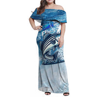 Striper Fishing Family Matching Off Shoulder Maxi Dress and Hawaiian Shirt Striped Bass Angler - Wonder Print Shop