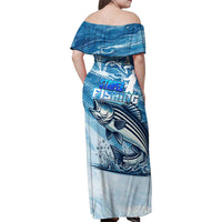 Striper Fishing Family Matching Off Shoulder Maxi Dress and Hawaiian Shirt Striped Bass Angler - Wonder Print Shop